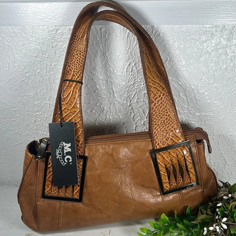 NWT M.C. Embossed Genuine Leather Shoulder Bag Camel Color - Picture 16 of 16